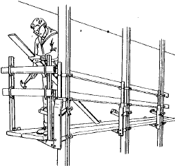 Illustration of man on scaffolding 