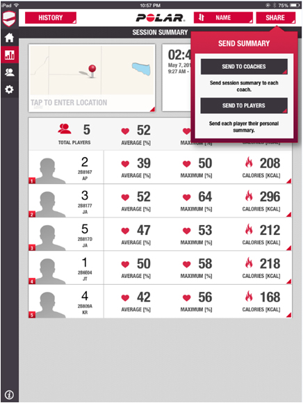 screen capture of Polar Ipad Application