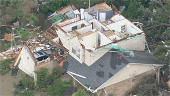 Photo of a destroyed roof