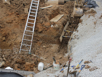 Downward view of trench.