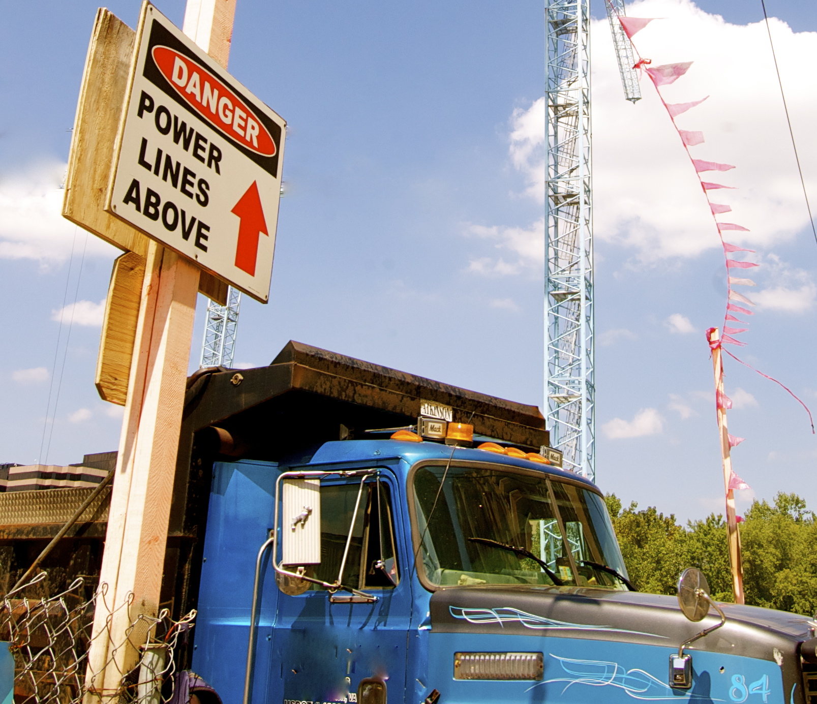 Overhead power line warning signs